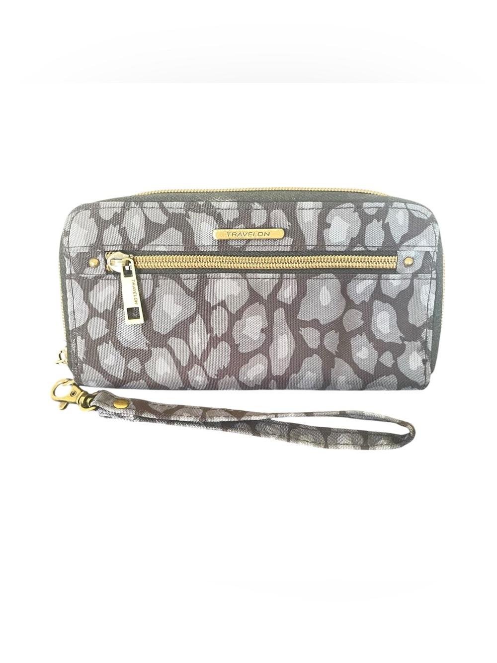 Travelon Gray Leopard Print Wristlet Clutch